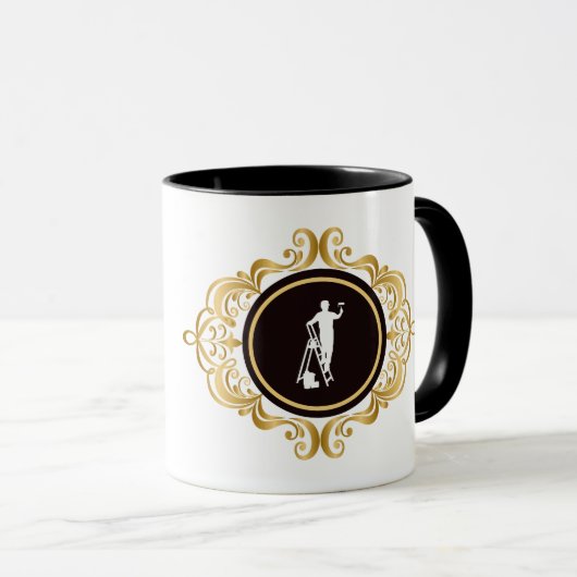 Mug à silhouette blanche de peintre sur échelle (Devant droit)
