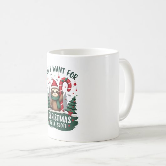 Mug A Sloth For Christmas. Cute, Christmas Sloth With (Devant droit)