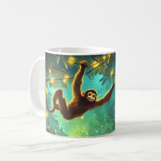 Mug A smiling young monkey swinging through lush tropi (Devant gauche)