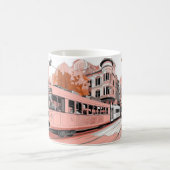 Mug A tram in a retro illustration style, reminiscent  (Centre)