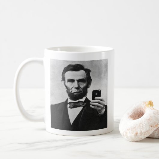 Mug Abe Lincoln avec téléphone portable (Avec donut)