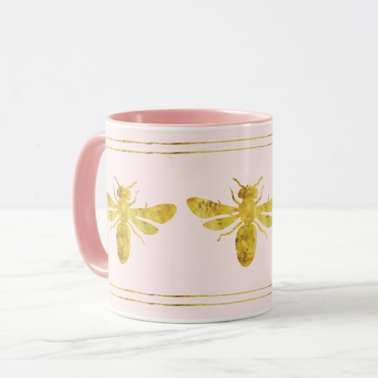 Mug Abeille à bosse rose en or (Devant gauche)