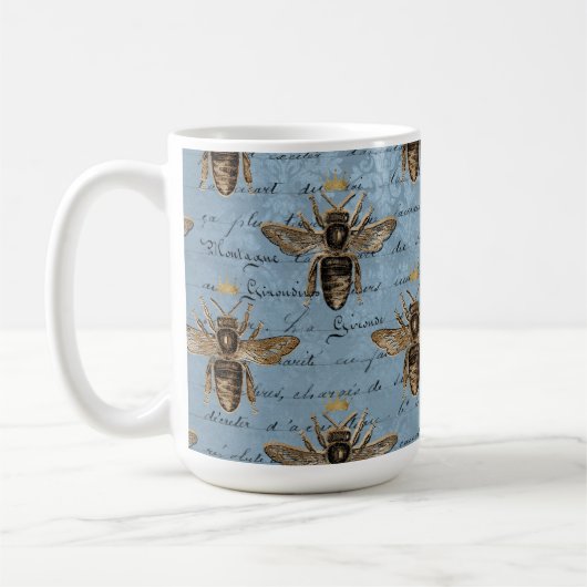 Mug Abeille de miel bleu Vintage (Gauche)