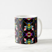 Mug Abeille de miel néon vibrante avec Hexagonal Abstr (Devant droit)