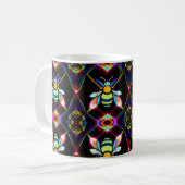 Mug Abeille de miel néon vibrante avec Hexagonal Abstr (Devant gauche)