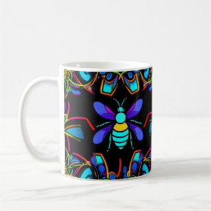Mug Abeille de miel néon vibrante avec Hexagonal Abstr