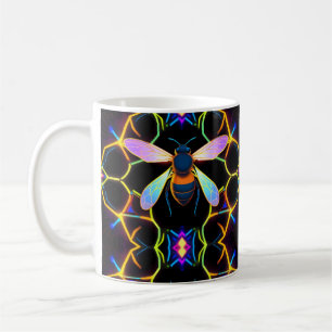 Mug Abeille de miel néon vibrante avec Hexagonal Abstr