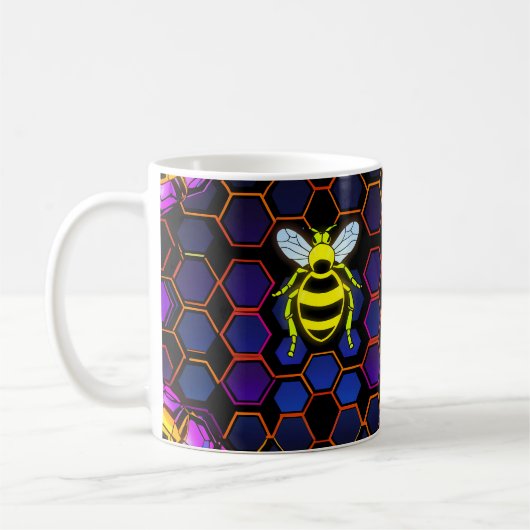 Mug Abeille de miel néon vibrante avec Hexagonal Abstr (Gauche)