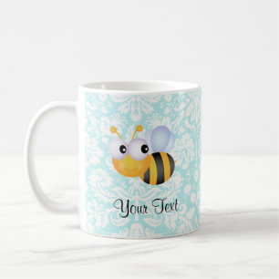 Mug Abeille mignonne ; Motif turquoise de damassé