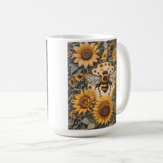 Mug Abeille vintage et tournesol (Devant droit)