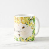 Mug abeilles bourdon miel jaune florales nom script (Devant droit)