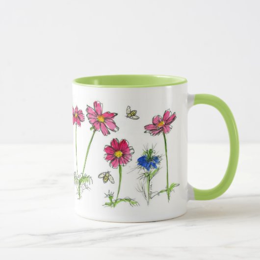 Mug Abeilles de miel Cosmos rose Aquarelle (Droite)