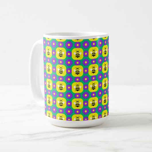 Mug Abeilles et fleurs de dessin animé (Devant gauche)