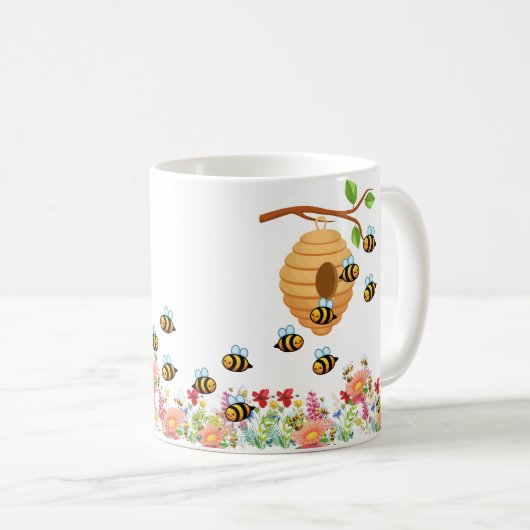 Mug Abeilles et fleurs de miel (Devant droit)