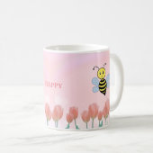 Mug Abeilles Heureuses et Tulipes Roses (Devant droit)