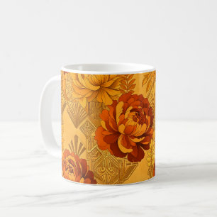 Mug Abondantes Fleurs Orange Doré Art Déco 