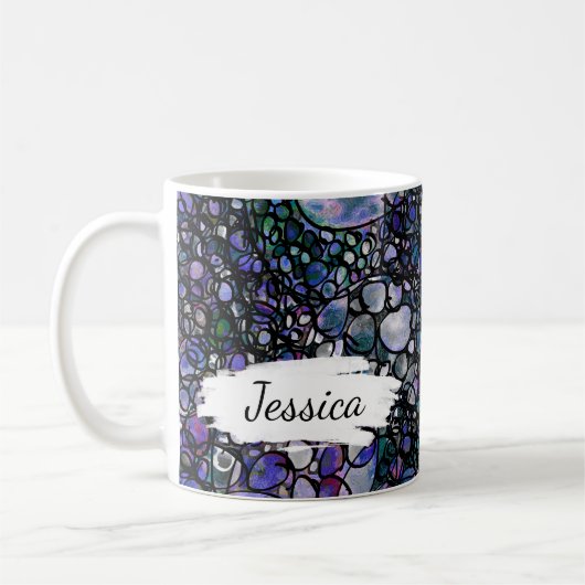 Mug Abrégé sur bleu, pourpre et noir, traçages et nom (Gauche)