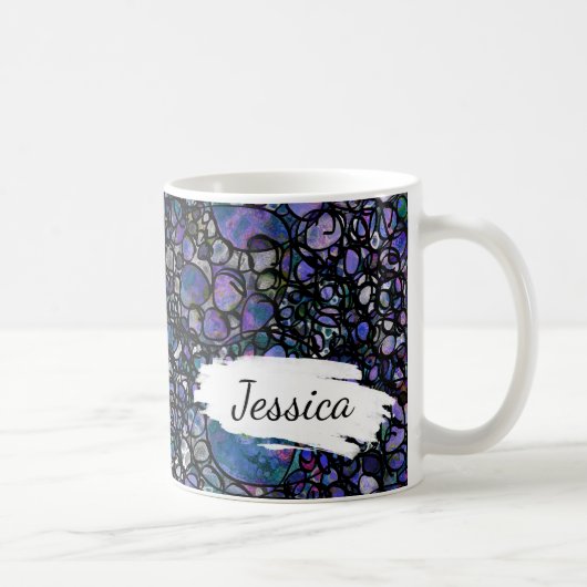 Mug Abrégé sur bleu, pourpre et noir, traçages et nom (Droite)