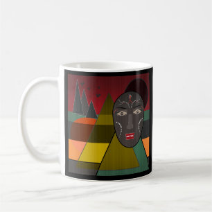 Mug Abstract african mask in re vintage colors