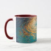 Mug Abstract Aqua Waves with Golden Sunlight (Gauche)