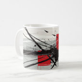 Mug Abstract Art with Red Blocks & Black Strokes (Devant gauche)