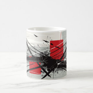 Mug Abstract Art with Red Blocks & Black Strokes