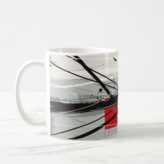 Mug Abstract Art with Red Blocks & Black Strokes (Gauche)