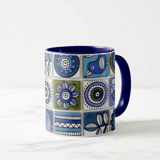 Mug Abstract Bird and Flower Ceramic Tiles (Devant droit)