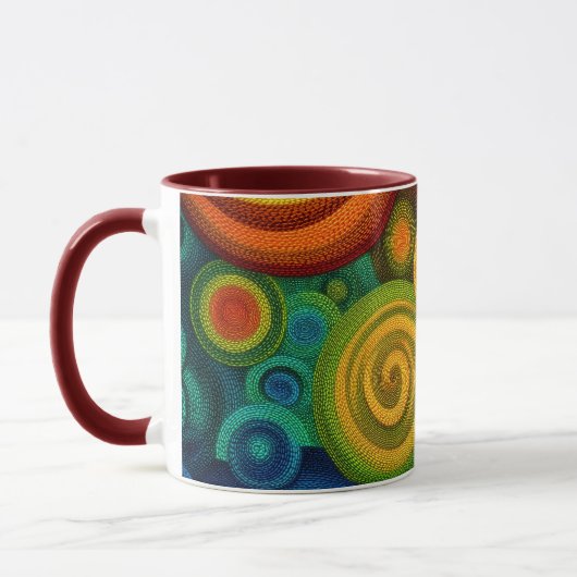 Mug Abstract concentric circles in vibrant multicolor  (Gauche)