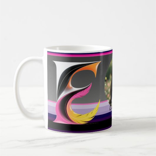 Mug Abstract Fluid Letter E Neon Feather (Gauche)