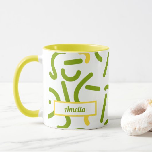 Mug Abstract Green Yellow Lines  (Avec donut)