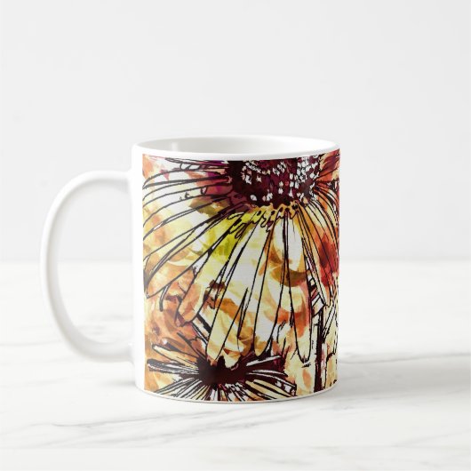 Mug Abstract Paint Daub Sunflower Pattern (Gauche)