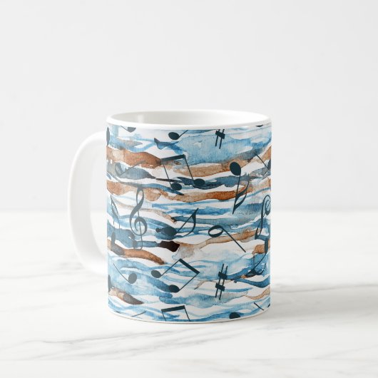 Mug Abstrait aquarelle musique note motif. (Devant gauche)