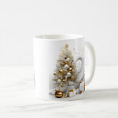 Mug Abstrait arbre de Noël blanc aux accents or (Devant droit)