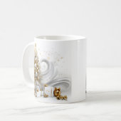 Mug Abstrait arbre de Noël blanc aux accents or (Devant gauche)
