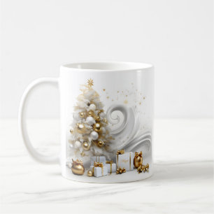 Mug Abstrait arbre de Noël blanc aux accents or