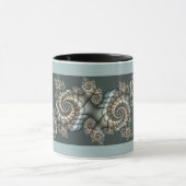 Mug Abstrait Beige clair Bleu Fractal Art Spirales (Centre)