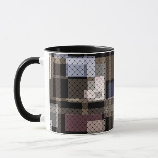 Mug Abstrait, beige, noir, carreaux (Gauche)
