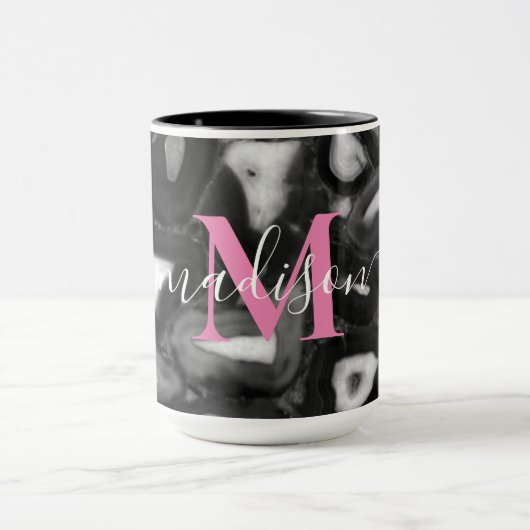 Mug Abstrait Black White agates script de code monogra (Centre)