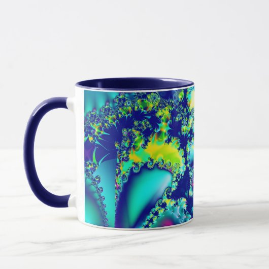 Mug Abstrait bleu cyan vert fractal (Gauche)