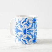 Mug Abstrait bleu et blanc dessiné à la main sans cout (Devant gauche)