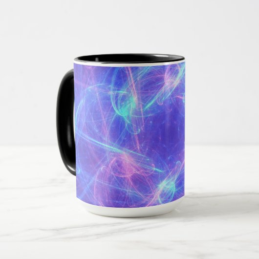 Mug Abstrait bleu et rose Tourbillonnant fractal (Devant gauche)