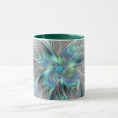 Mug Abstrait Bleu Vert Papillon Imaginaire Fractal Art (Centre)