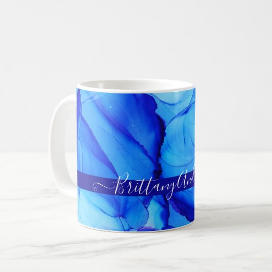 Mug Abstrait Blue Indigo personnalisé unique (Devant gauche)