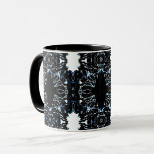 Mug Abstrait Chaotique Bleu sur Art Liquide Noir et Bl