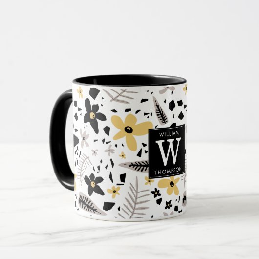 Mug Abstrait Gris jaune noir gris sans joint motif flo (Devant gauche)