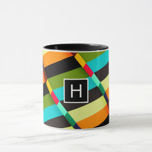 Mug Abstrait Moderne Coloré Rayures & Monogramme