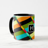 Mug Abstrait Moderne Coloré Rayures & Monogramme (Devant gauche)