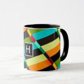 Mug Abstrait Moderne Coloré Rayures & Monogramme (Devant droit)