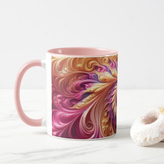 Mug Abstrait moderne de torréfaction rose, or et viole (Avec donut)